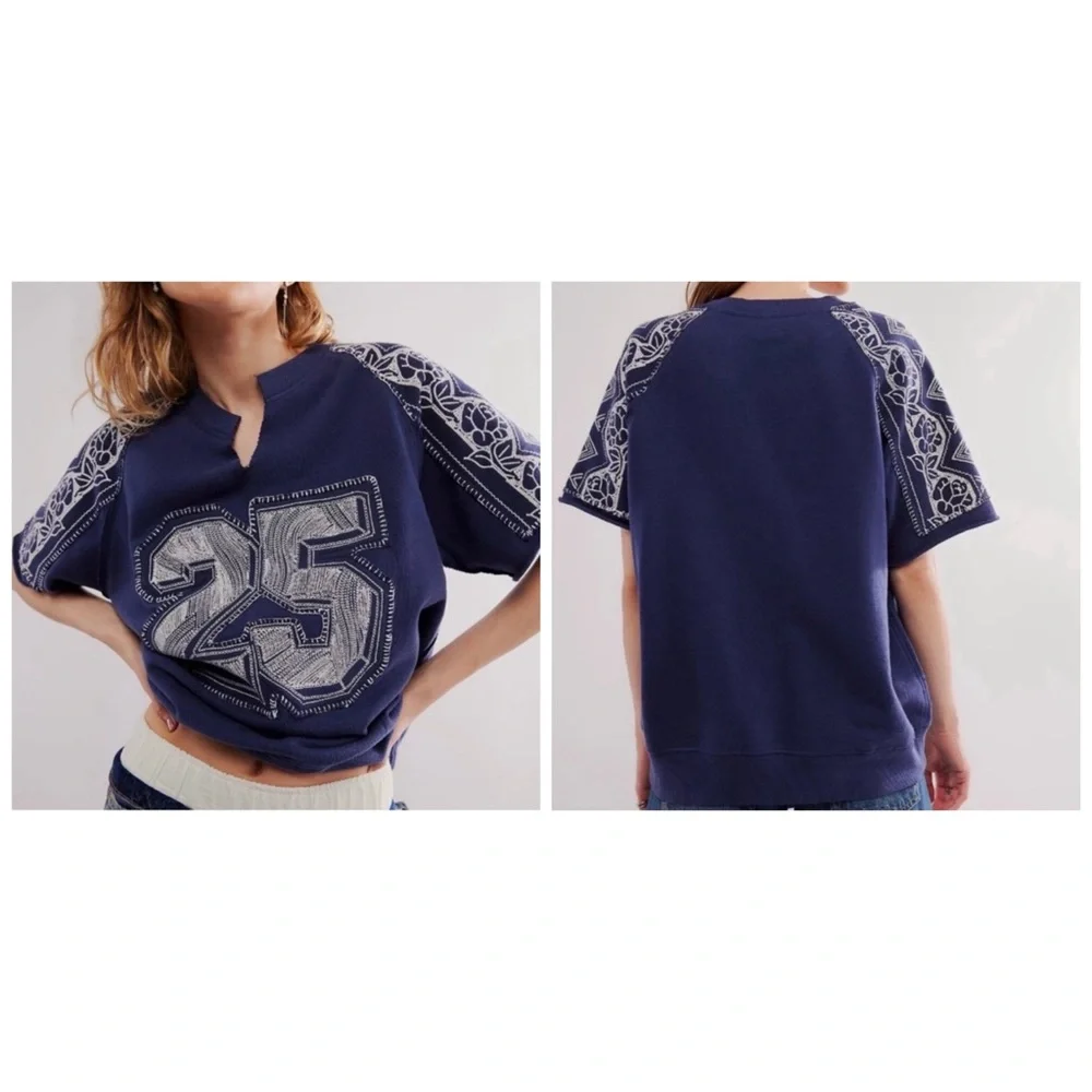 Free People Rose Embroidered Sweatshirt 25 - Picture 1 of 10